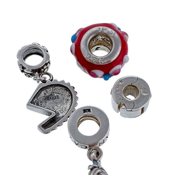 Lot of 4 Charms: Pandora Palm Tree, Chamilia Swarovski Clip, Red Glass, Mother - Picture 5 of 6